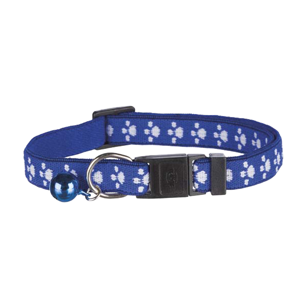Katzenhalsband mit Pfotenabdruck, elastisch, Schnellverschluss, Glöckchen, Nylon, blau
