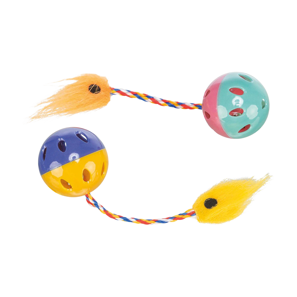 Katzenspielzeug Plastikball mit Schwanz 2er-Pack – 4,5 cm