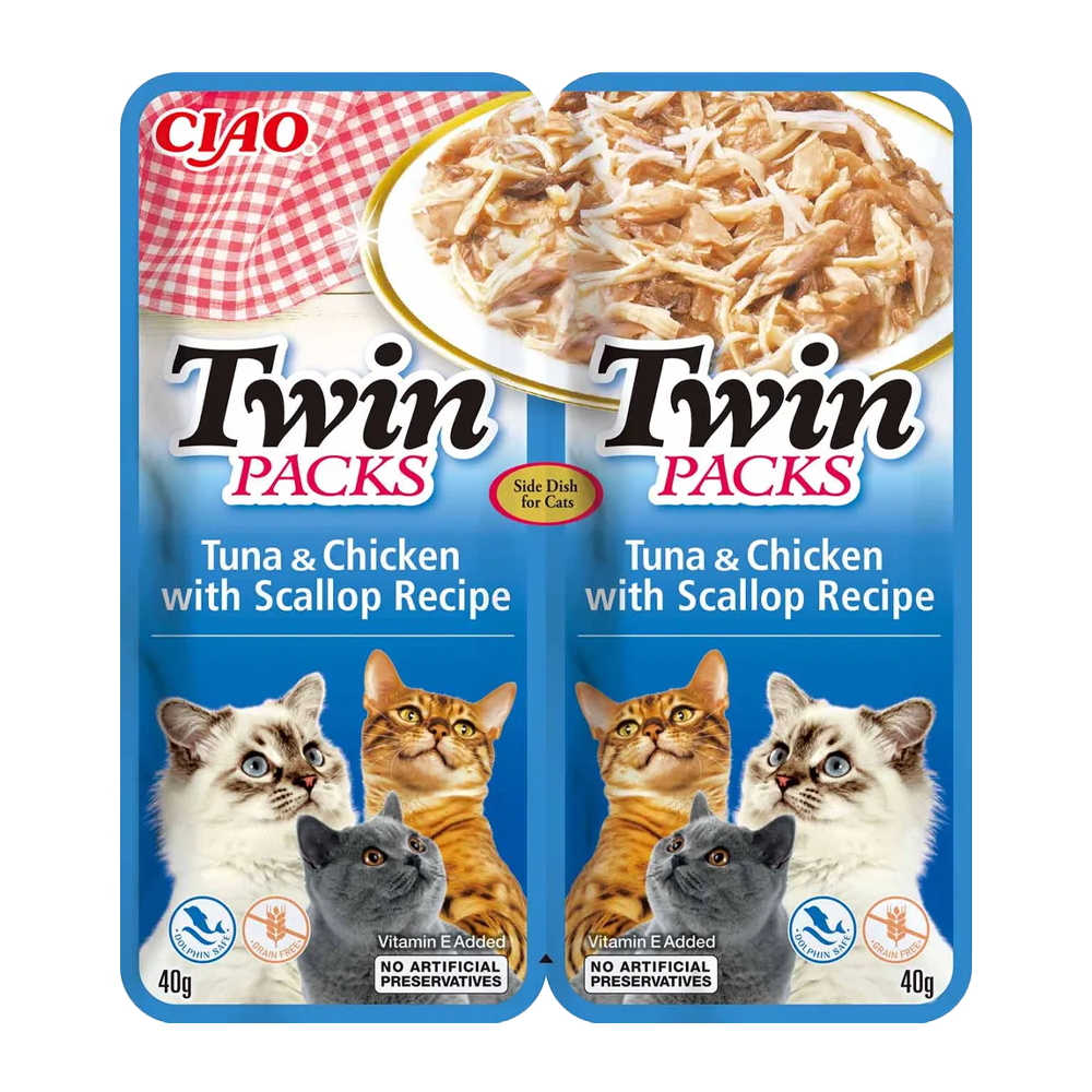 Twin Packs Thunfisch/Huhn in Jakobsmuschelbrühe – 2 x 40 g