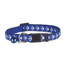 Katzenhalsband mit Pfotenabdruck, elastisch, Schnellverschluss, Glöckchen, Nylon, blau
