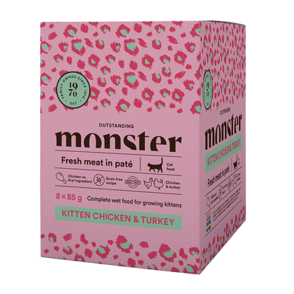 Monster Cat Pouches Kitten Ch/Turk – 85 g