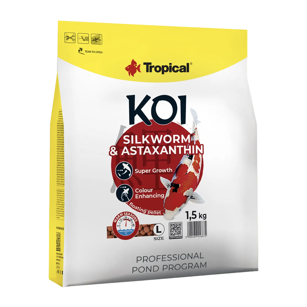 Tropical New Koi Silkworm & Astaxanthin Pellets Size L - 5 L