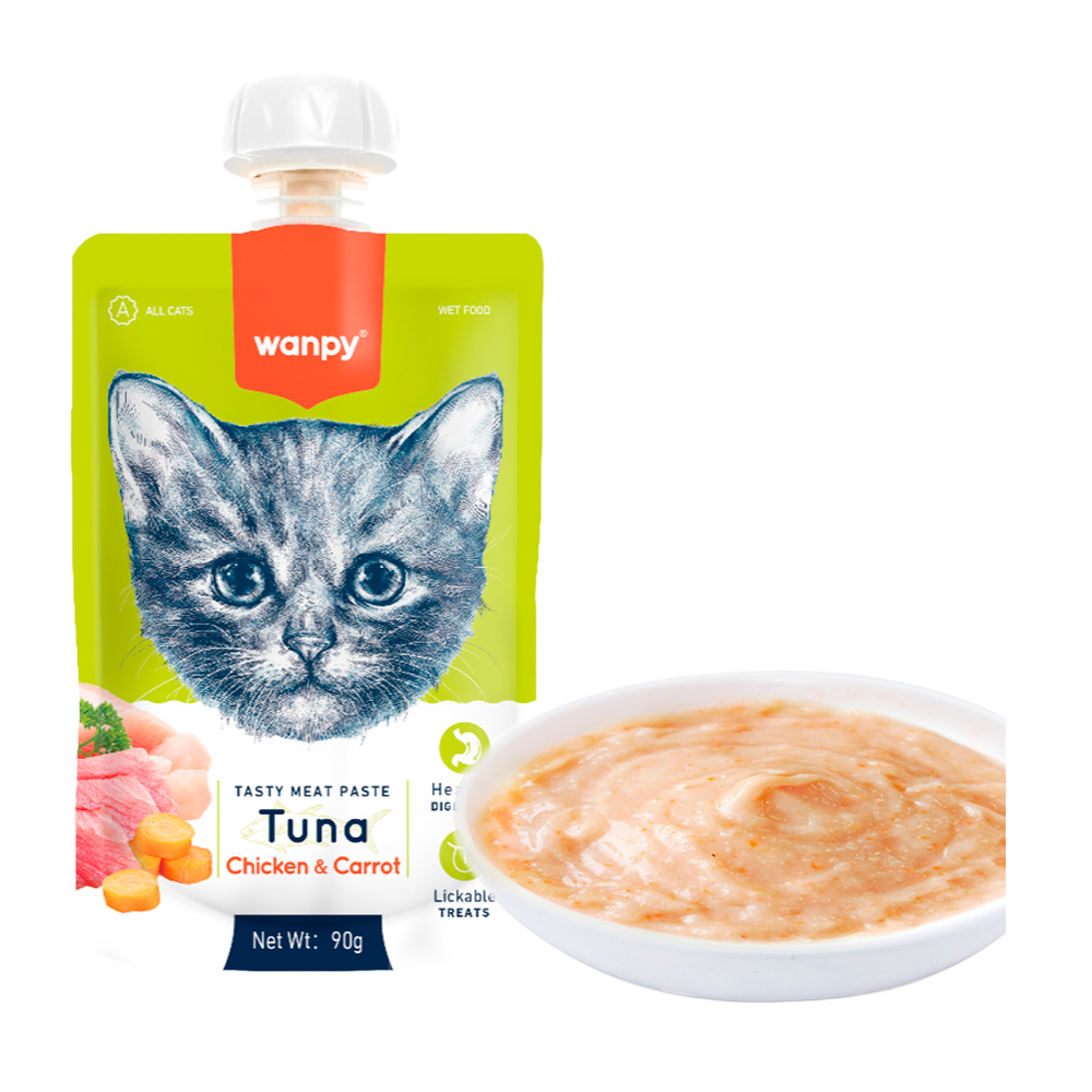 Wanpy Cat Tasty Meat Paste – Thunfisch mit Huhn und Karotten – 90 g